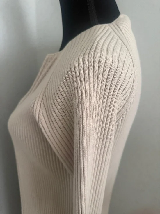 Express Long Ribbed Open Front Cardigan - Cream - Picture 5 of 6